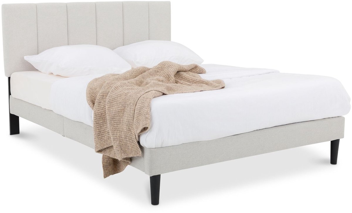 IDIMEX Gestoffeerd bed OLBIA 140 x 190 cm in linnenlook – lichtgrijs