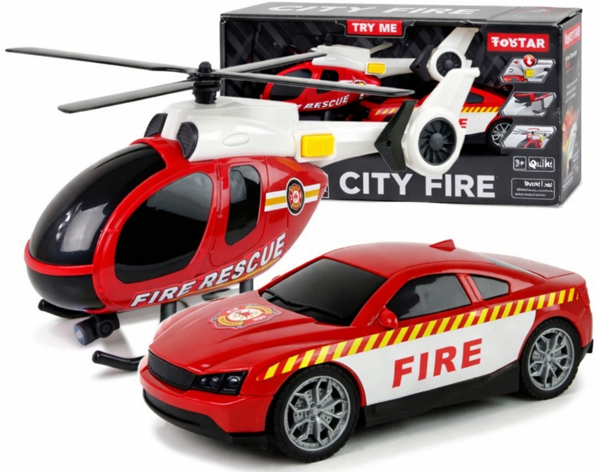 Brandweer Auto & Helikopter Set met Licht & Geluid | Kinderen 3+