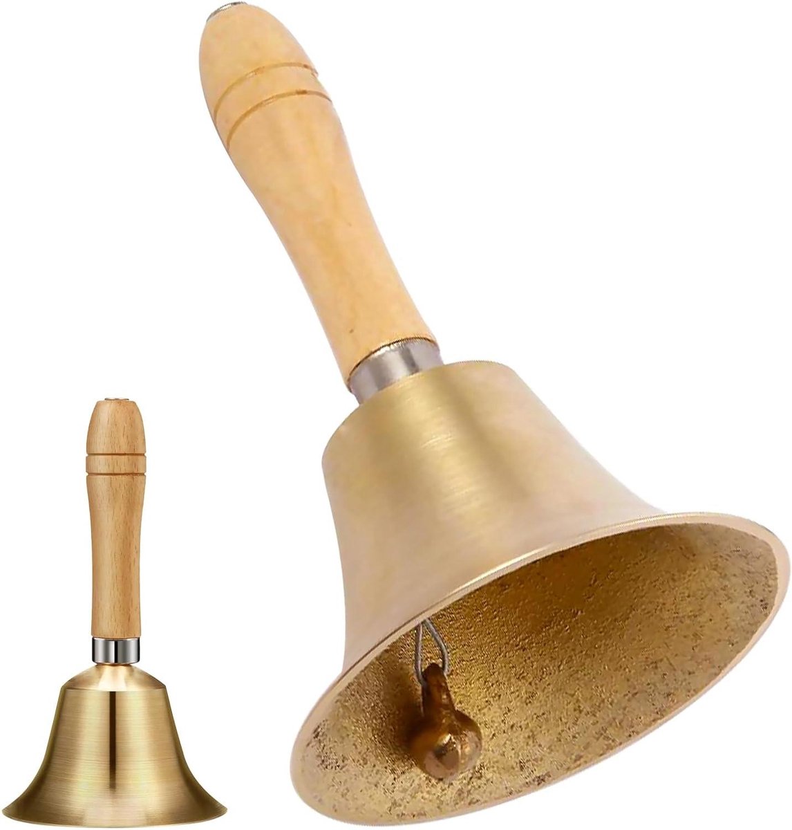 Klassieke Handbel - Tafelbel Servicebel - Diner Receptie - Luid Geluid - 15.2 cm Hoog - Houten Handvat