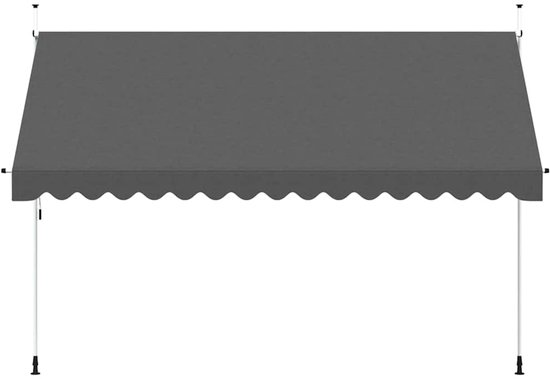Auvent gris anthracite, bord droit, avec un cadre en métal blanc.
