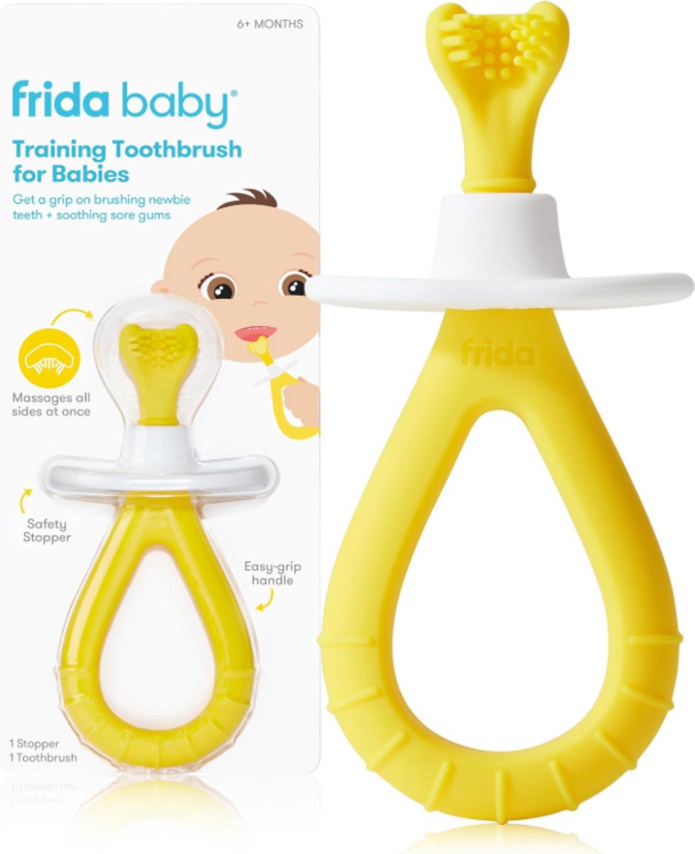 Frida Baby Training Tandenborstel Baby – Zachte Siliconen Borstels Geel