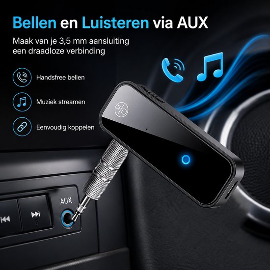 2 in 1 Bluetooth Receiver Transmitter - BT 5.0 - 3.5MM AUX - Bluetooth Ontvanger -Bluetooth Audio Receiver- Zwart — afbeelding 2
