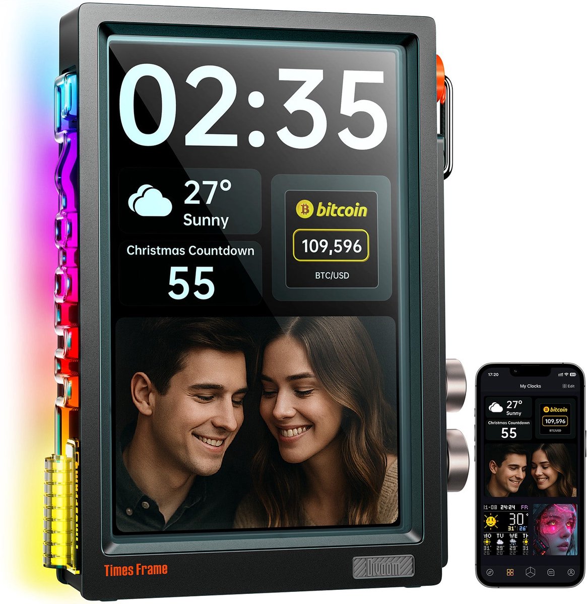 Divoom Times Frame Digitale Fotolijst - 10,1 inch Transparant Smart Display met WiFi, 64GB en RGB-verlichting - Zwart