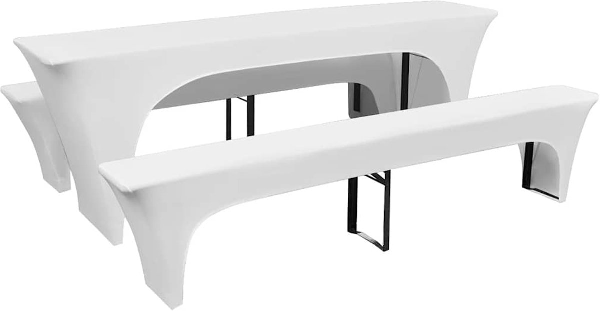 vidaXL Hoezen - voor - biertafel - en - banken - stretch - wit - 3 - stuks - 220 - x - 70 - x - 80 - cm