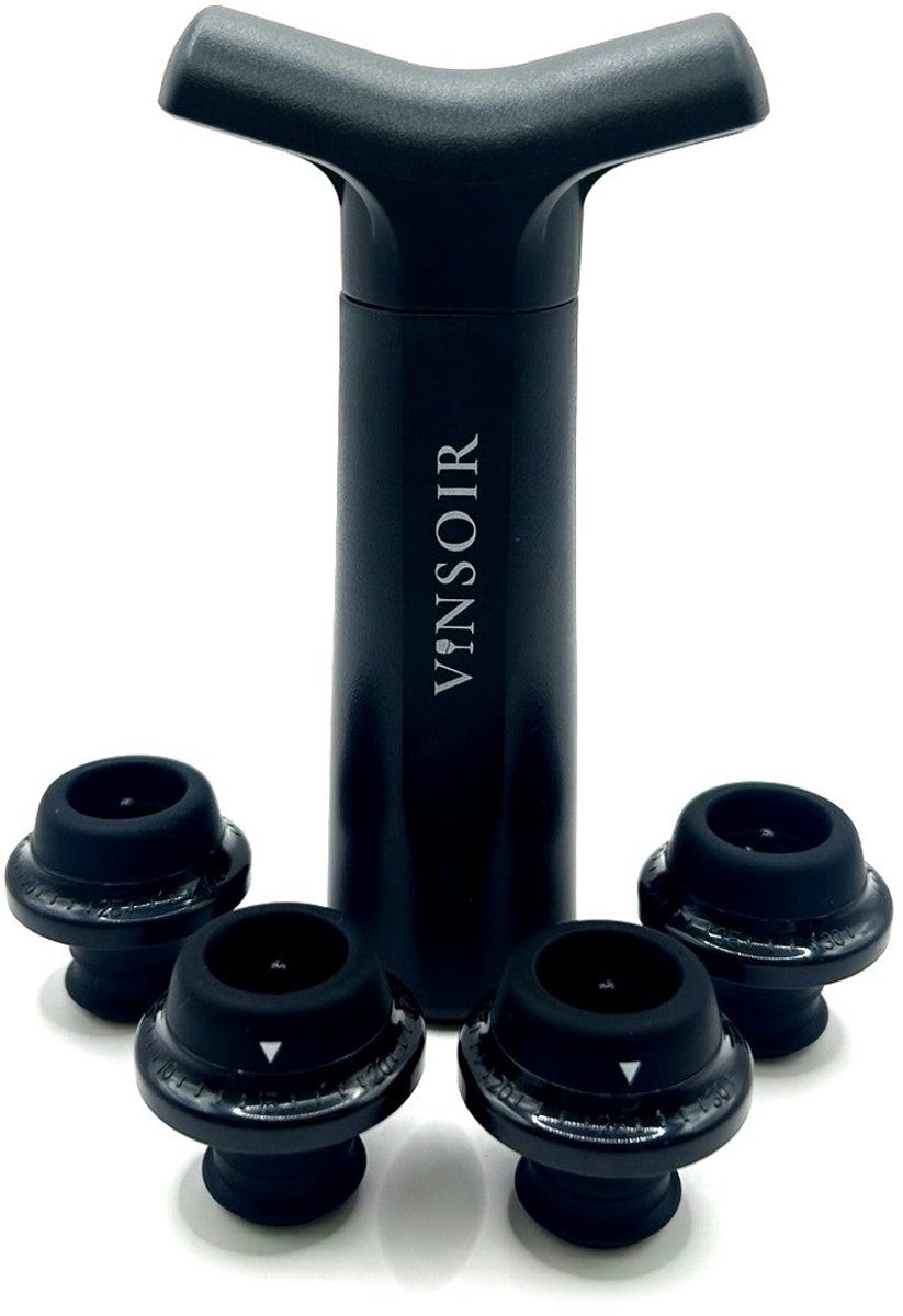 Vinsoir Wijnstopper Vacuumpomp Set - Wijnfles Afsluiter met 4 Stoppers - Zwart