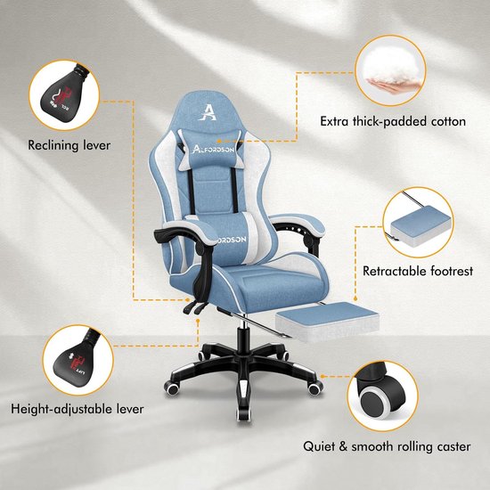 Gamingstoel met massage - Ergonomische racerstoel - Comfortabel werken spelen - Verstelbare rugleuning voetensteun — afbeelding 2
