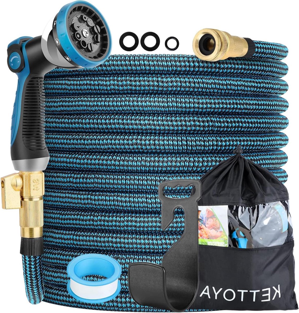 Uitbreidbare Tuinslang - Flexibele Waterslang - Tuin Water Geven - 10 Patronen Sproeikop - 150FT 45 Meter - Blauw