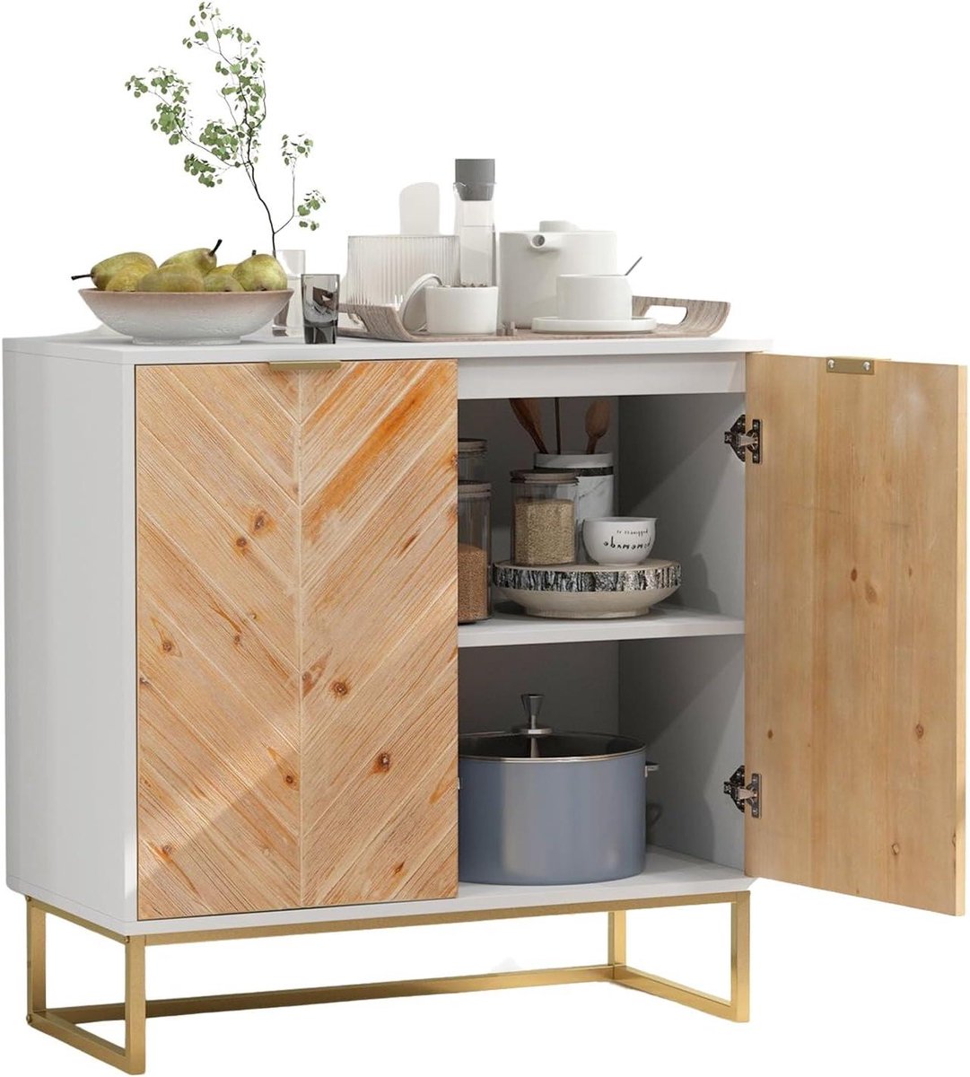 Buffetkast - Dressoir Keuken - Opbergen & Decoreren - Kantelbeveiliging - 80 x 40 x 80 cm - Wit