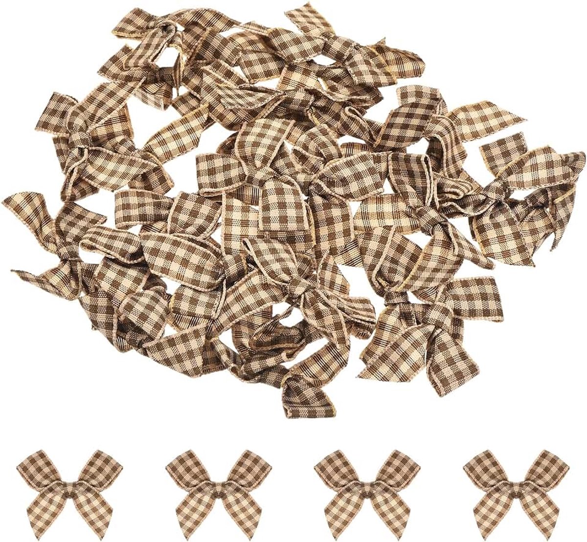 30 stuks Mini Gingham Lint, 1,5 inch, geruite stof, satijn, strikken voor knutselen, doe-het-zelf haarstrik, naaien, bruiloft, verjaardagsfeest, bruin en lichtgeel