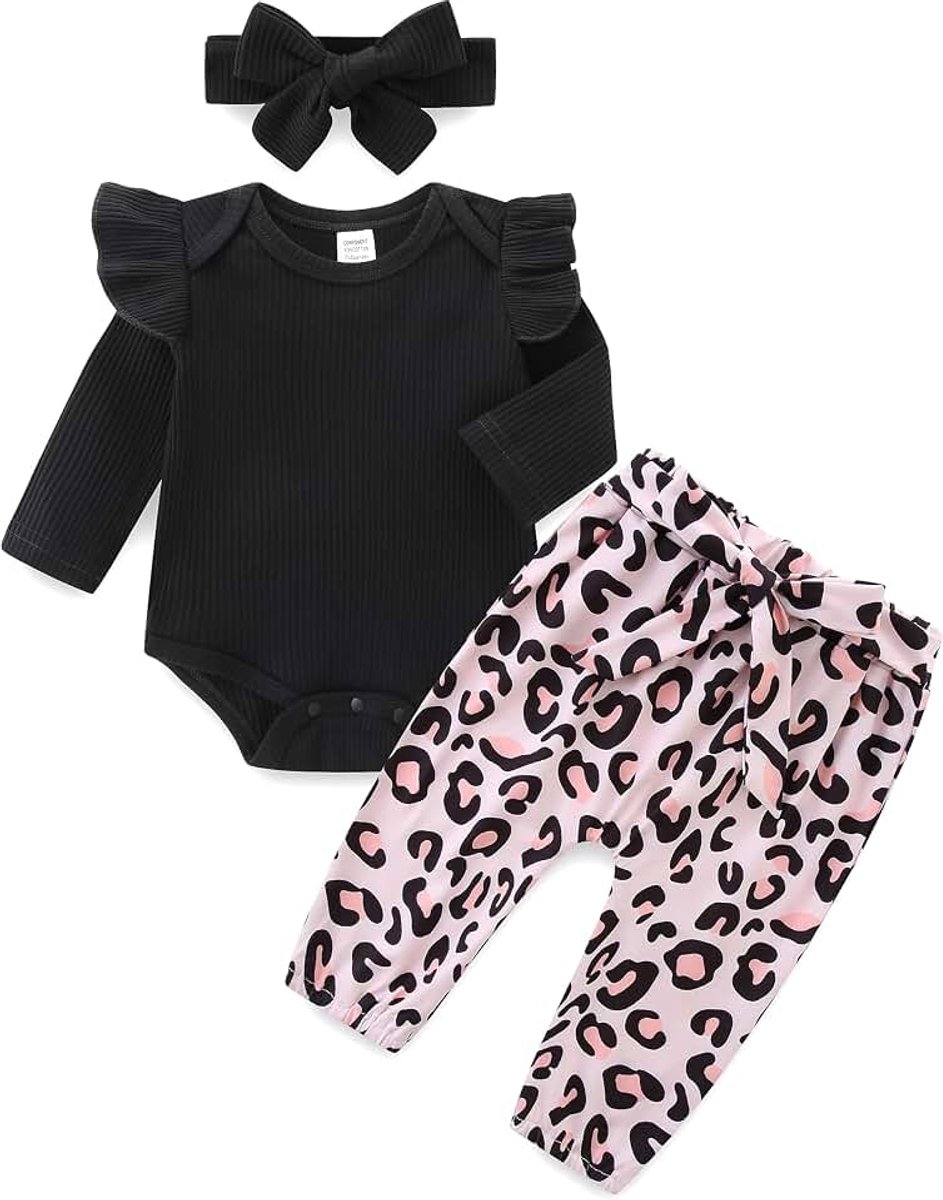 Babykledingset voor meisjes met lange mouwen, rompertje + bloemenbroek + hoofdband, pasgeborenen, babykledingset, babykleding, outfit 9-12 maanden