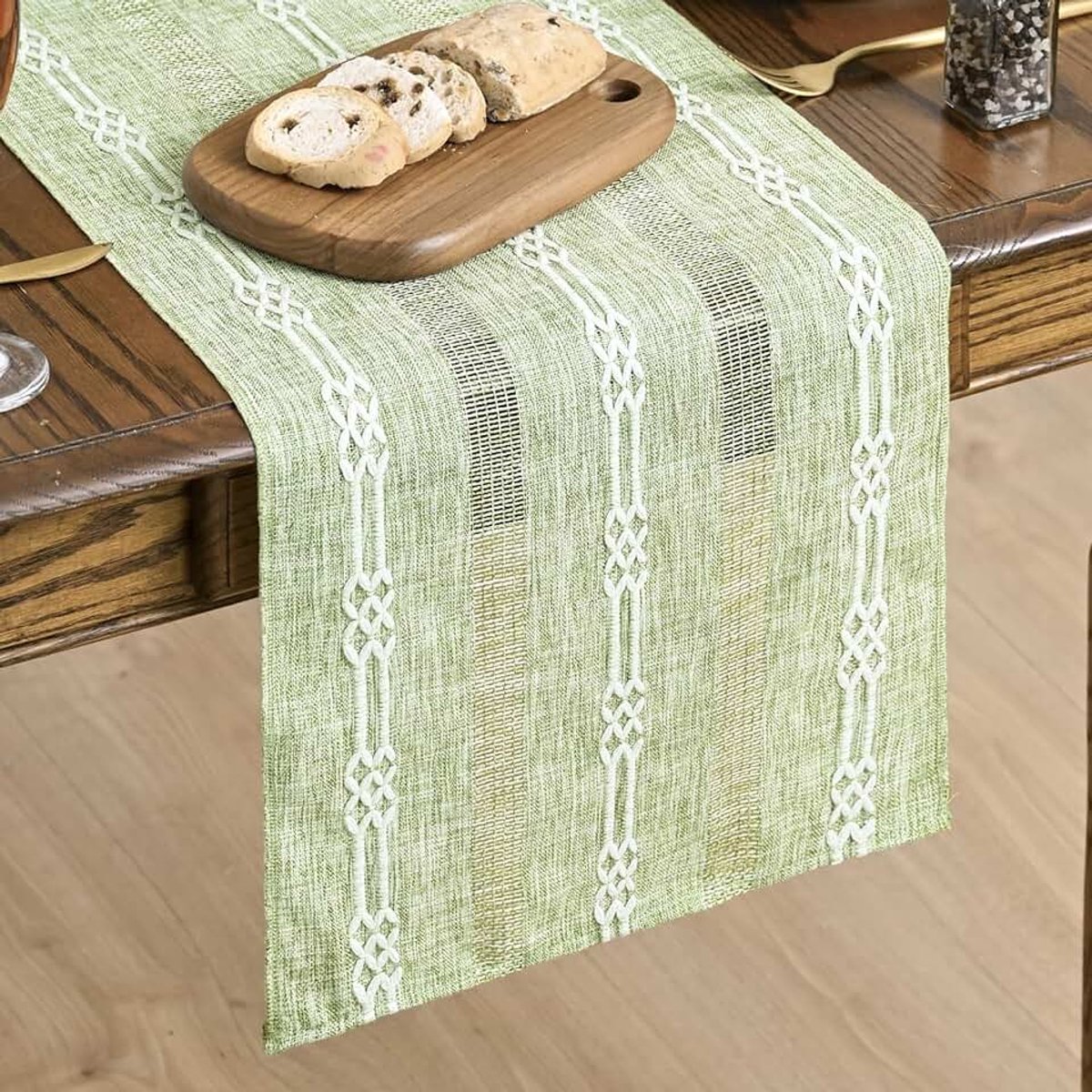Mode Linnen boerderij rustieke boho groene tafelloper 33x243 cm, seizoensgebonden vintage vakantie keuken eettafel decoratie voor thuisfeest decoratie