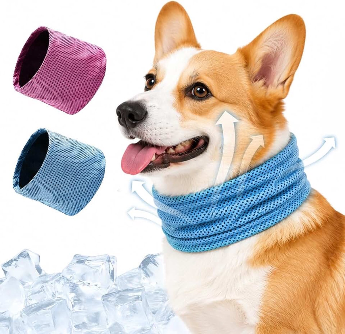 Koelhalsband voor honden, 2 stuks hondenhalsbanden, verkoelend, ademend, koelhalsband, hondenkoelbandana, voor honden voor zomerwandelingen en spelen