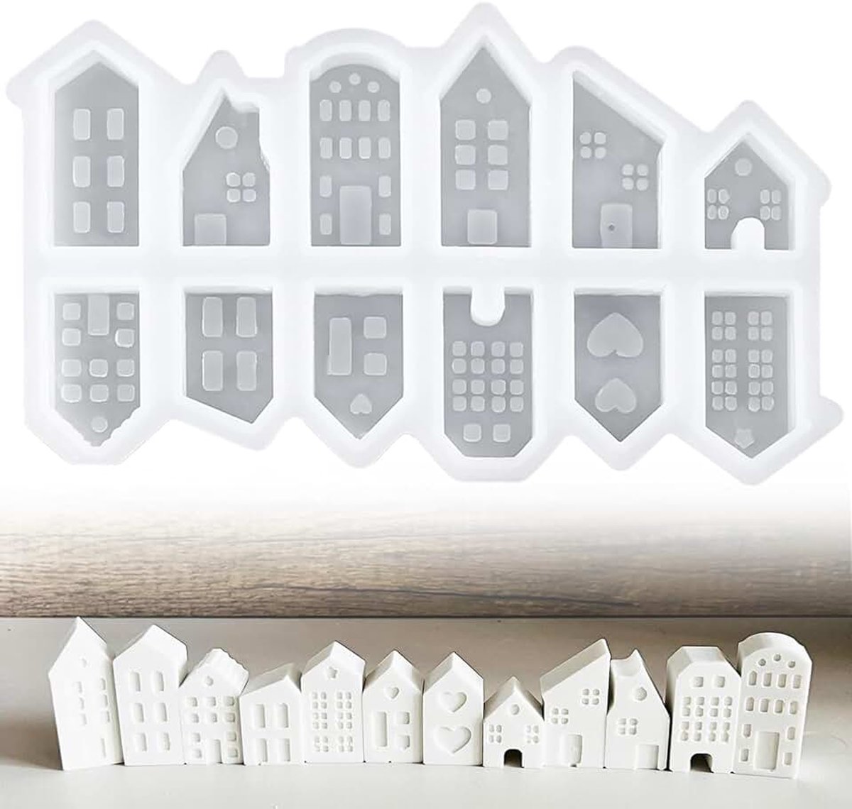 12 STUKS Siliconen Kaarsvormen voor het Maken, Huizen Vormen voor Gieten, Mini Siliconen Huis Gips Vorm, Kerstmis Gietvormen
