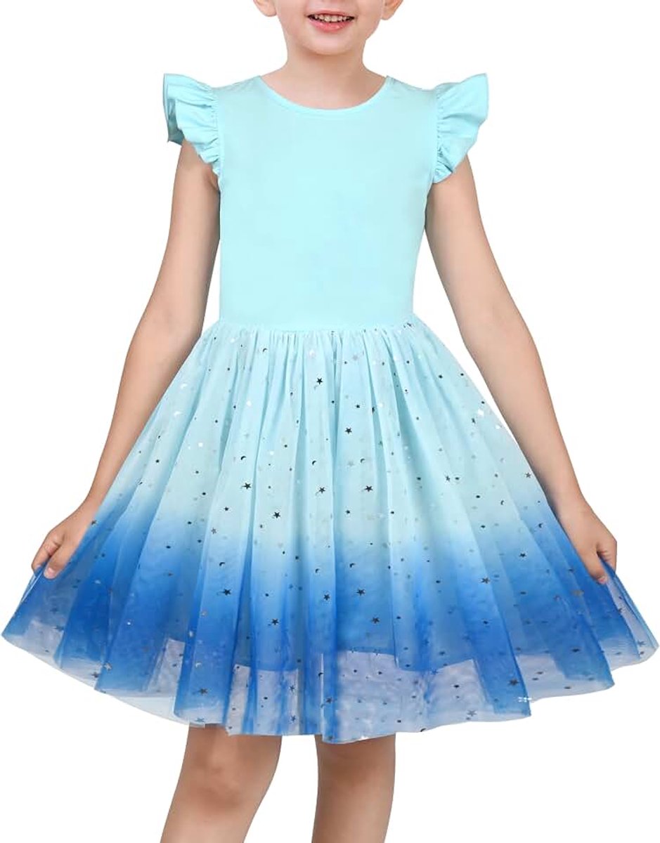 Jurk Roze Pailletten Bruiloft Hallo laag Tule Rok Tutu Flutter mouw 4-8 jaar