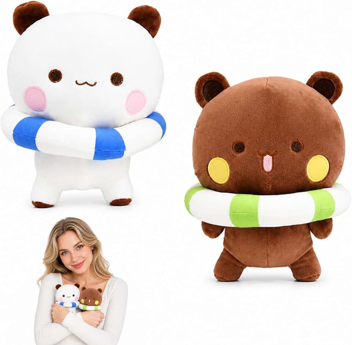 Dudu knuffeldier, 2 stuks, 20 cm, Dudu Bubu pluche dier, schattig knuffeldier, beer, panda, knuffeldier, betoverend zacht pluche kussen, knuffeldier, pluche cadeau voor jongens en meisjes