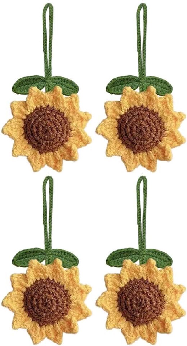 4 Stks Handgeweven Zonnebloem Hangers, Eenvoudig En Fris Ontwerp, Achteruitkijkspiegel Ophanging Accessoires, Interieur Sfeer Decoratie, Auto Geschenken Voor Meisjes.