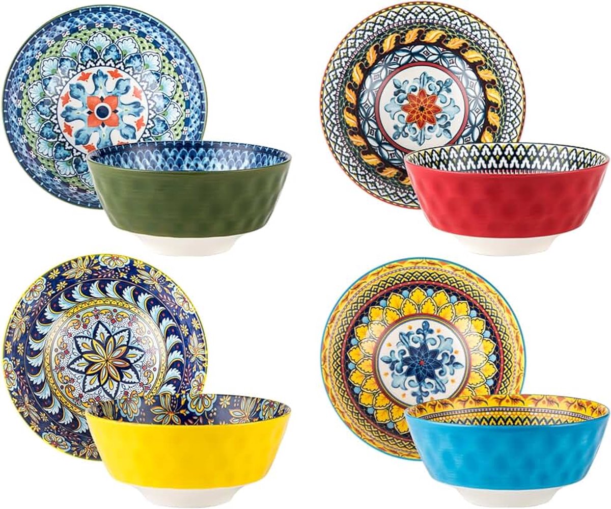 Porseleinen slakom, soepkommen 4-persoons kommenset voor ramen, dessert, soepen, muesli, pasta - Boheemse stijl