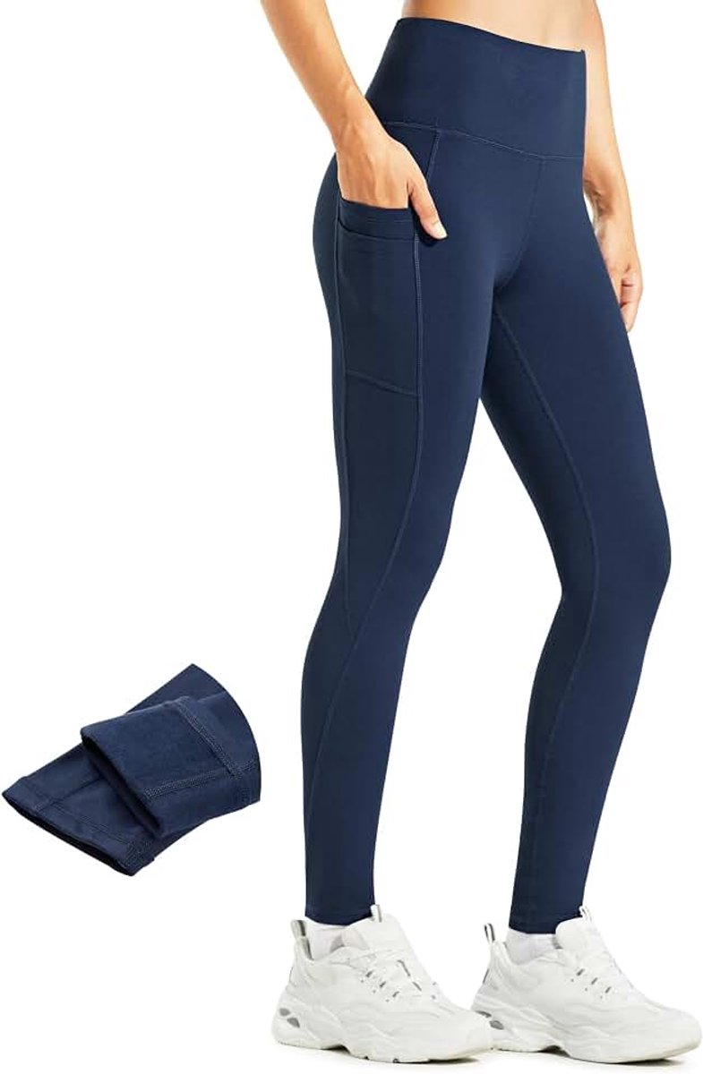 Leggings Dames Winter Warm Leggings Thermische Lange Sportbroek Waterafstotend met Zakken Sportlegging Thermisch broek