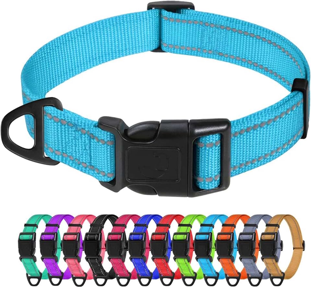 Reflecterende nylon halsbanden, verstelbare klassieke halsband met snelsluiting gesp voor kleine honden, hemelsblauw, 1,5 cm breedte