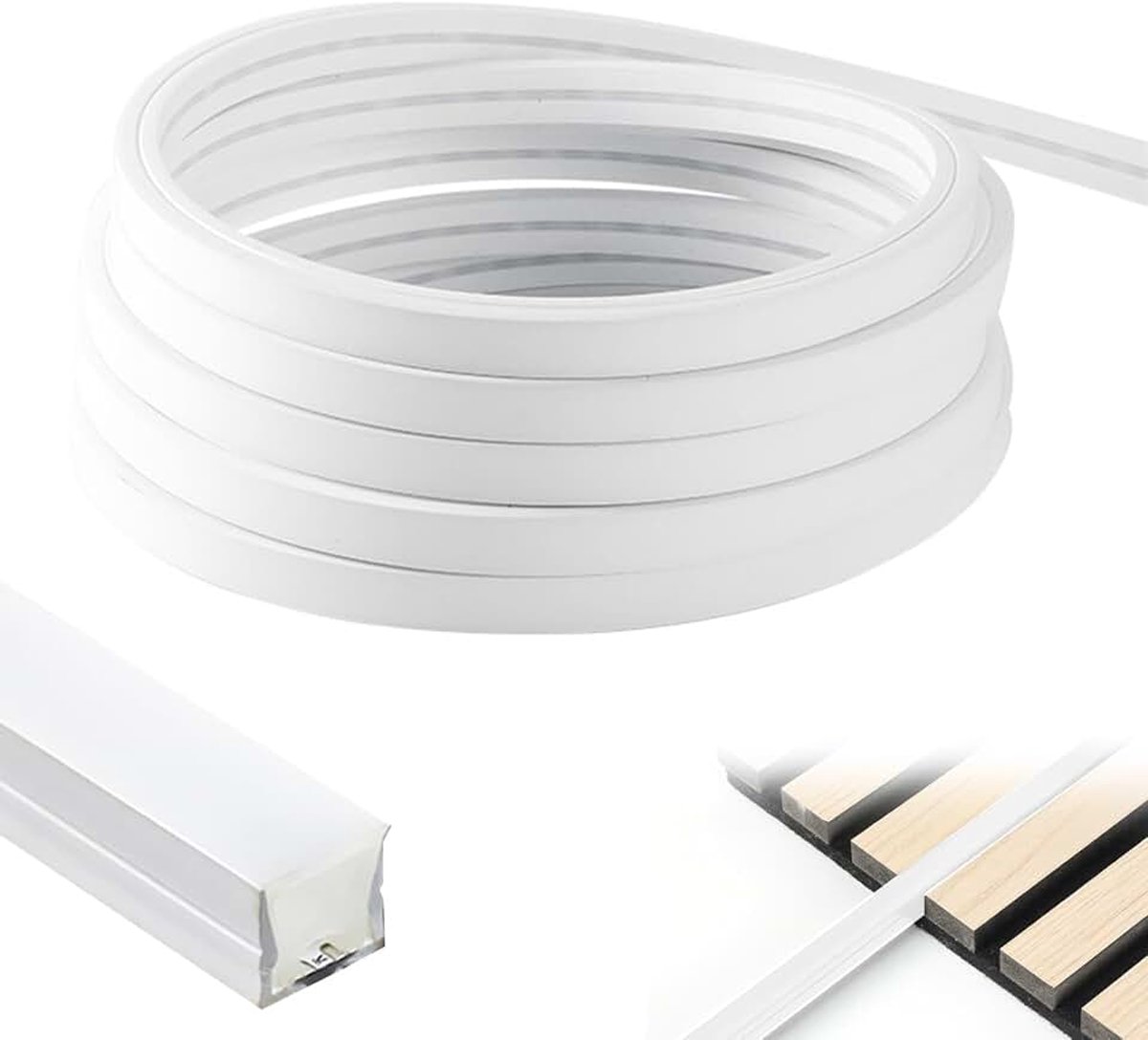 Led-profiel van siliconen, 5 m, profiel en diffuser voor ledstrips, diffuser voor ledkanalen, voor plafond, kast, bar, akoestisch paneel