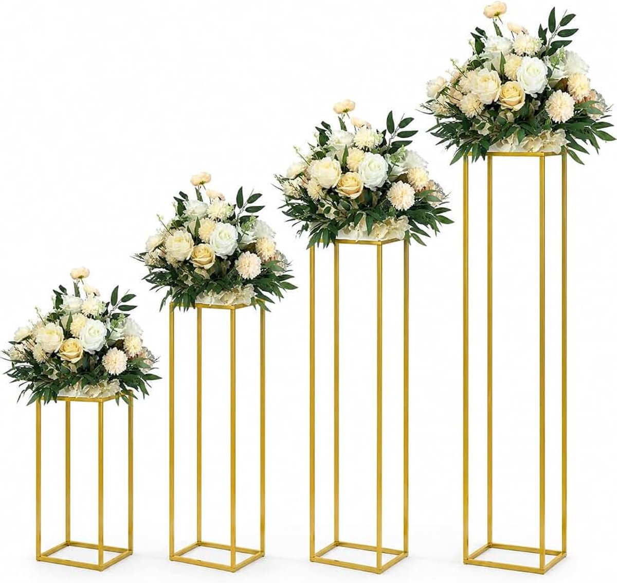 4 stuks metalen bloemenstandaard, vloervaas, zuil, geometrisch, middenstukken, rechthoekig displayrek voor bruiloften, feestdecoratie