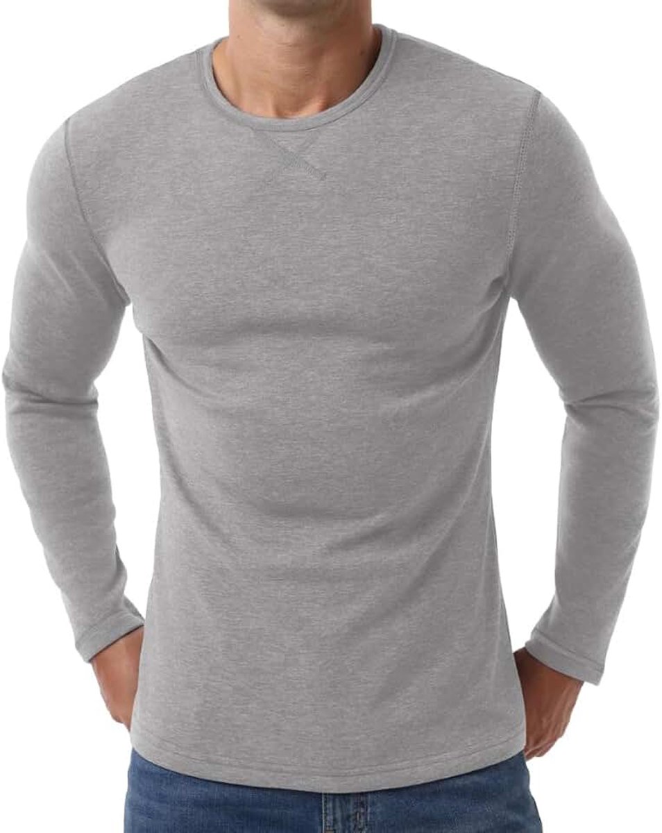 Thermisch ondergoed voor heren, lange mouwen, fleece, thermoshirt, ronde hals, thermische bovenstukken, thermische basislaag