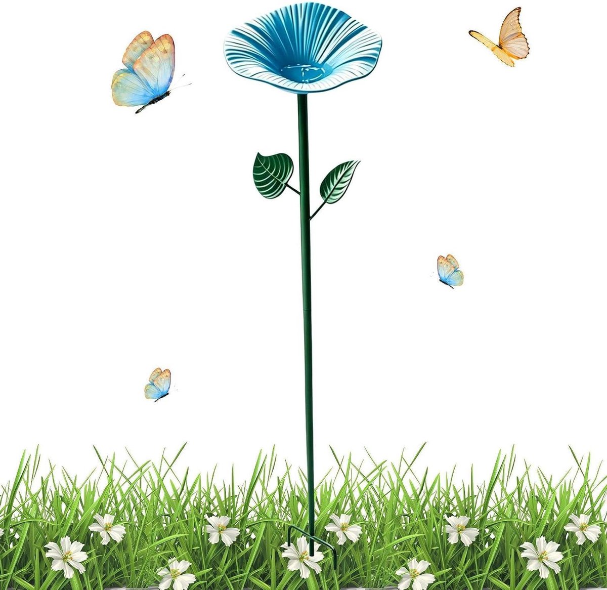 Bijen en Vogel Drinkstation - Insecten Waterbak Tuin - Natuur Ondersteunen - Ondiepe Anti-Verzuipingsschaal - 71 cm Hoog - Blauw