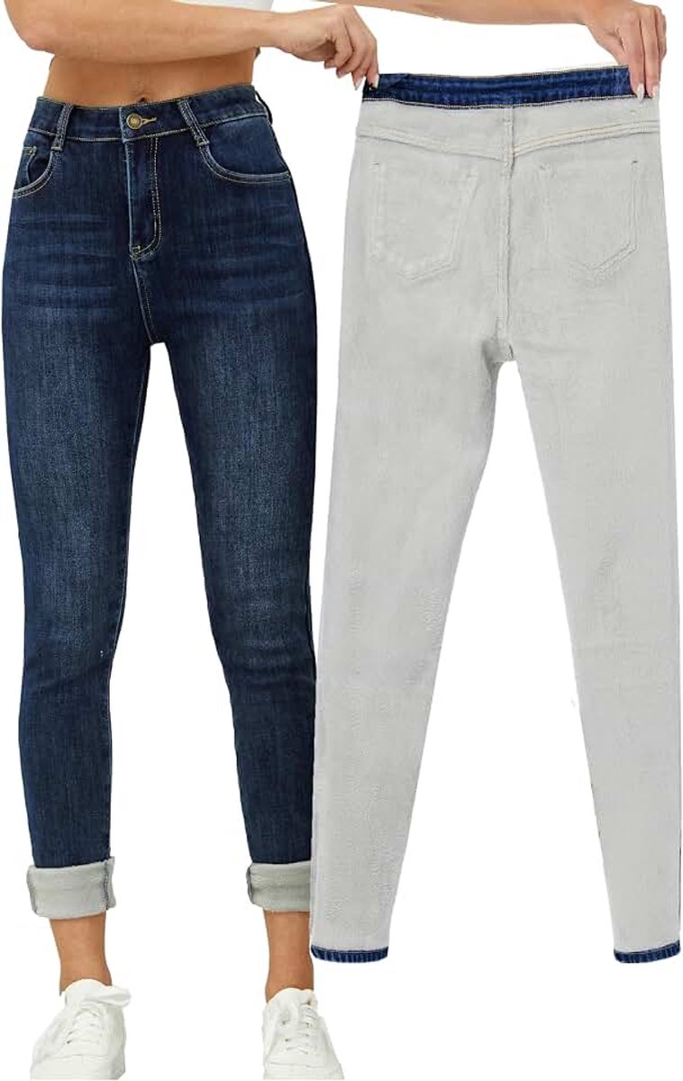 Fleece gevoerde thermische winter jeans dunne jeans broek jeggings warme stretch jeans