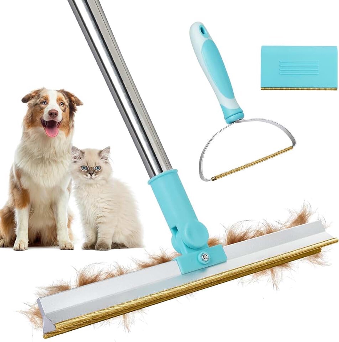 3 stuks gereedschap voor het verwijderen van dierenharen, herbruikbare hark met verstelbare handgreep tot 140 cm, katten- en hondenhaarreiniger op tapijten, banken en kleding