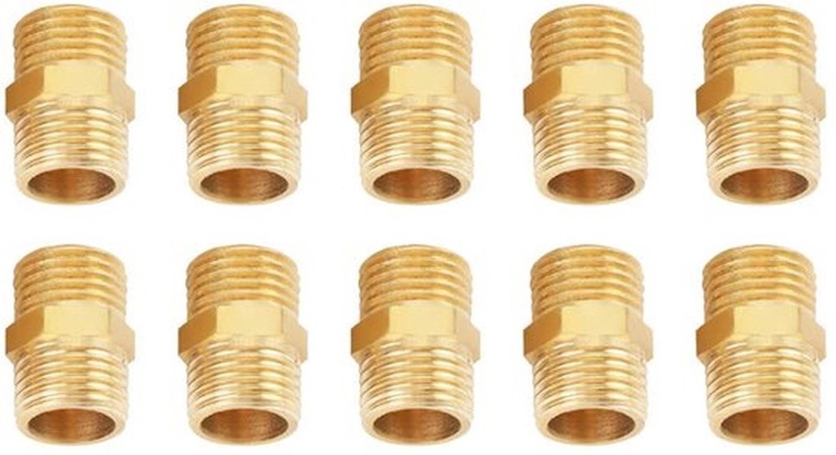 Messing hex-nippel - 10x Snelle Adapter - Voor Pijpen - 1/4 BSP - Hoogwaardige Koppeling - Pijpverbinding - Geschikt voor Waterleidingen