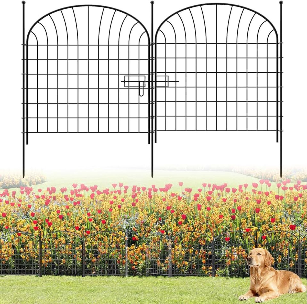 Sierhekwerk Decoratief Tuinhek Metalen Omheining, 10 Panelen Lengte 7m (81cm H X 71cm B) Geen Gravende Dierenbarrière Hekwerk met 9 Panelen +1 Hek, Huisdier Omheining