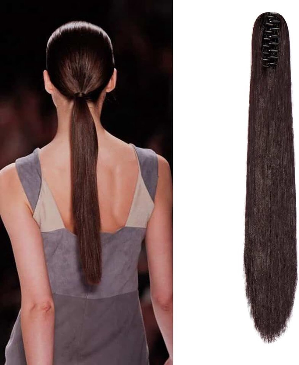 Haarextensie Paardenstaart Haarverlenging Glad Clip-in Ponytail Extensions Claw zoals Echt Haar Steil Haar Kunsthaar Lang Volumineus (Donker Wijnrood)