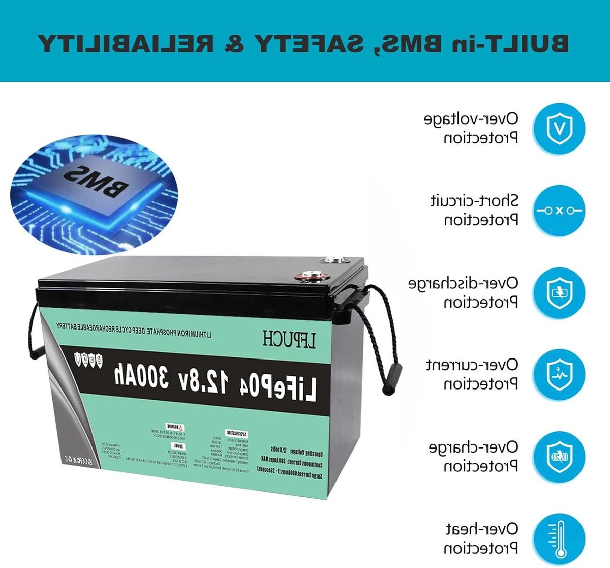 Lithium IJzerfosfaat Accu - LiFePO4 Batterij - Energie Opslag - Lange Levensduur - 12V 300Ah - Zwart