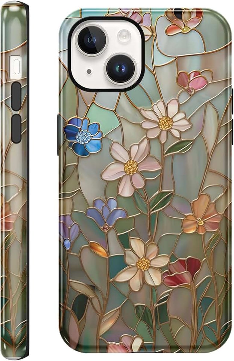 Beschermhoes voor iPhone 14/iPhone 13, siliconen beschermhoes met esthetisch bloemenmotief, dames en meisjes, krasbestendig, gel, TPU, zachte bumper cover voor iPhone 13 6,1 inch, zomer