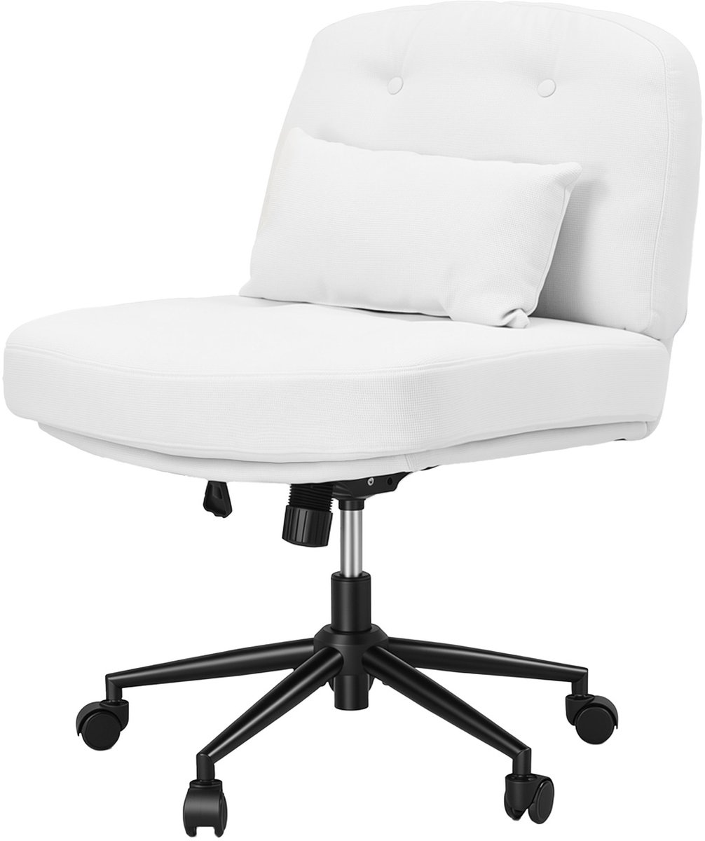 HomeMiYN Draaibare Fauteuil Wit, Verstelbare Lounge Stoel met Rugleuning, 360° Bureaustoel met Wielen, Stoffen Relaxstoel voor Woonkamer Kantoor Slaapkamer