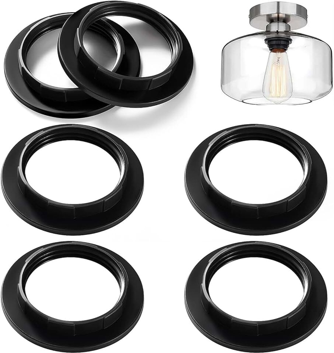 6 Stuks E27 Schroef Lampenkap Kraag Ring Adapter, Lampenkap Reducer Ring, Lichtkap Adapter Ring, voor Nachtkastje Lamp Tafel Bureau Vloerlampen, Wit