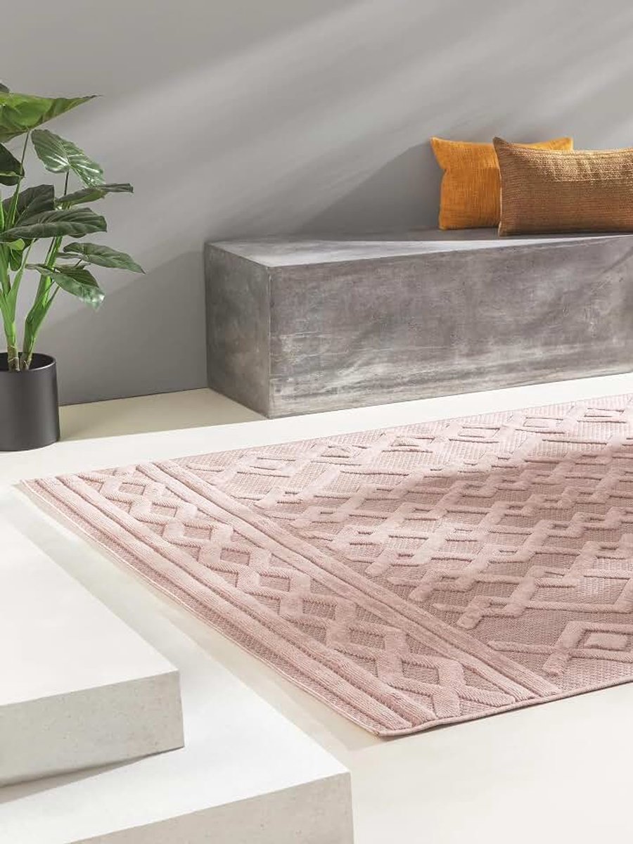 Benuta Nest tapijt, kleurrijk, roze, 120 x 170 cm, kunstvezel, geschikt voor buiten, rechthoekig, onderhoudsvriendelijk, voor eetkamer, keuken, outdoor/terras