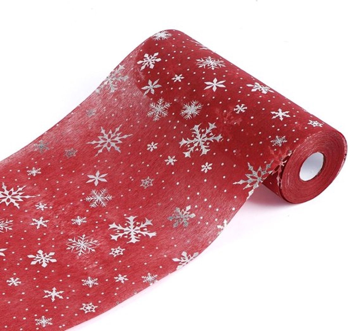 Tafelloper Rood 30 m x 23 cm Met Zilveren Sneeuwvlokken, Cadeau Decoratie voor Bruiloft, Kerstfeest en Communie