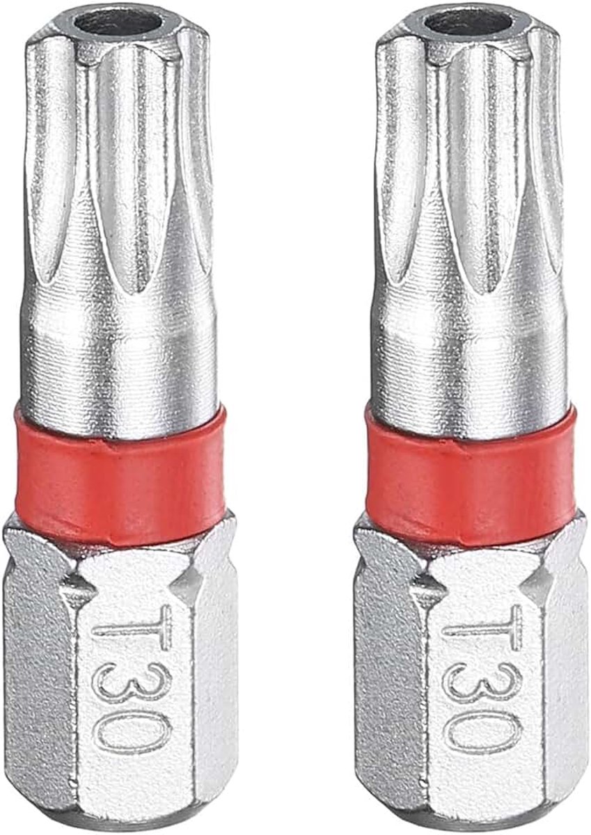 2 stuks Torx-schroevendraaierbit T30H 1/4 inch zeskantschacht 25 mm lengte magnetische ster kop 6-punts zespunts bit S2 staal elektrische schroevendraaierbit met gat torx-kop