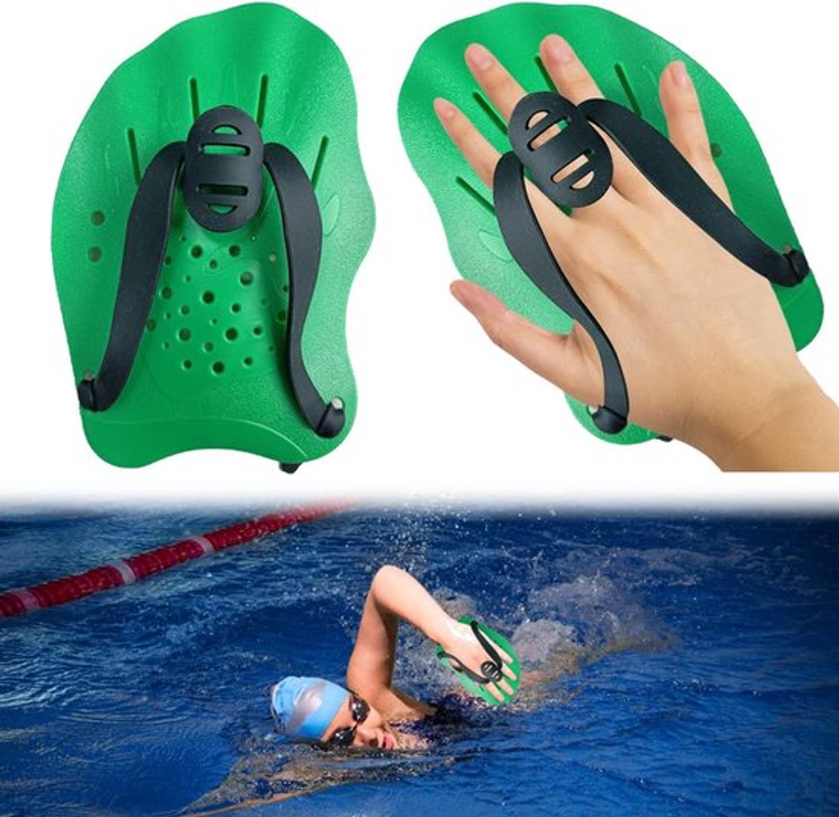 1 paar Kracht zwem Peddels - Verstelbare zwempeddels - Siliconen peddels - Zwemtrainingspeddels - Waterpeddels Krachttraining - Hulpzwembadtrainingsapparatuur Accessoires - Geschikt voor volwassenen - Unisex - 20x13,5 cm - Groen - 20*13.5cm