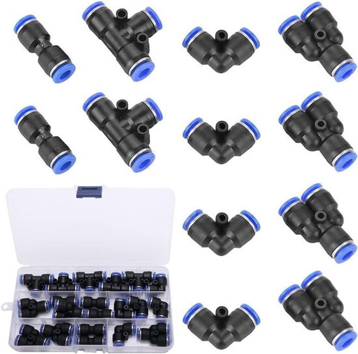 20 stuks 6 mm Air Push Snelsluitingen 4-weg Push-in Pneumatische Connectoren voor Snelle Aansluiting van Luchtleidingen Pneumatisch Gereedschap