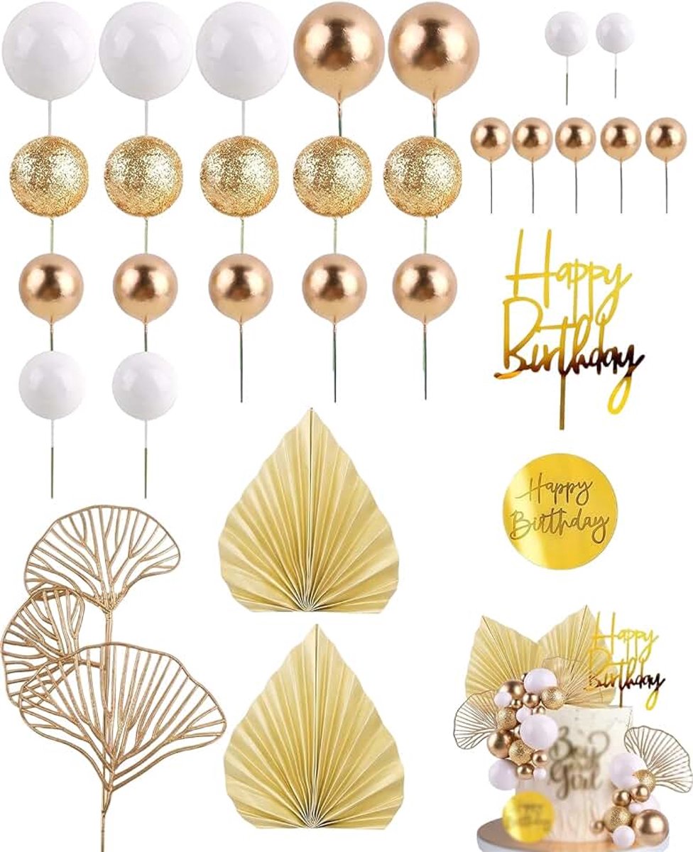 29 stuks taartdecoratie in boho-stijl, gemakkelijk te plaatsen taarttoppers, stijlvolle taartdecoratie met gouden accenten voor verjaardagen en bruiloften
