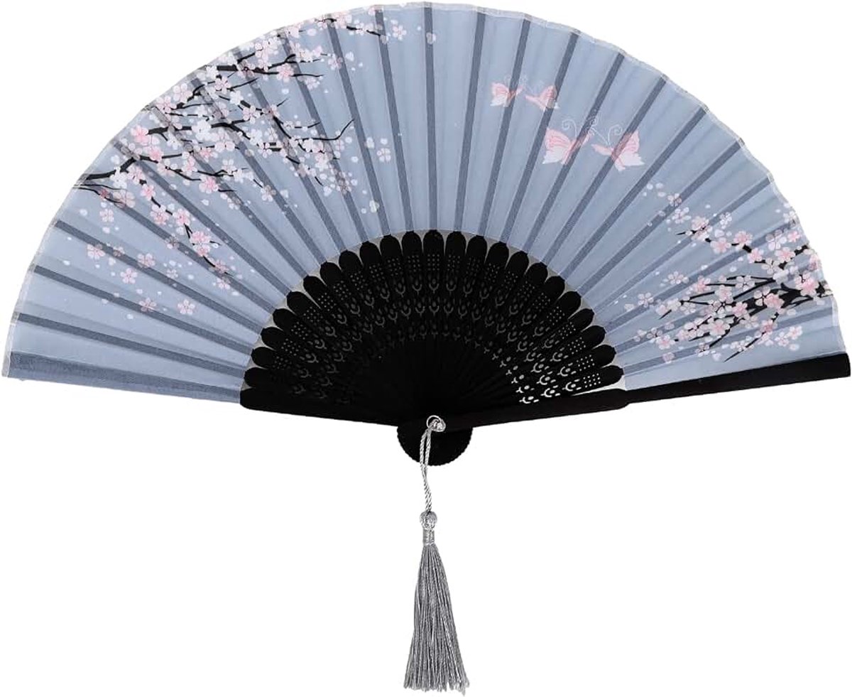 Handventilator opvouwbare zijden stof handheld ventilatoren met hangende klassieke bamboeventilator voor dansmuur decoratie bruiloft feest decoratie (stijl A)