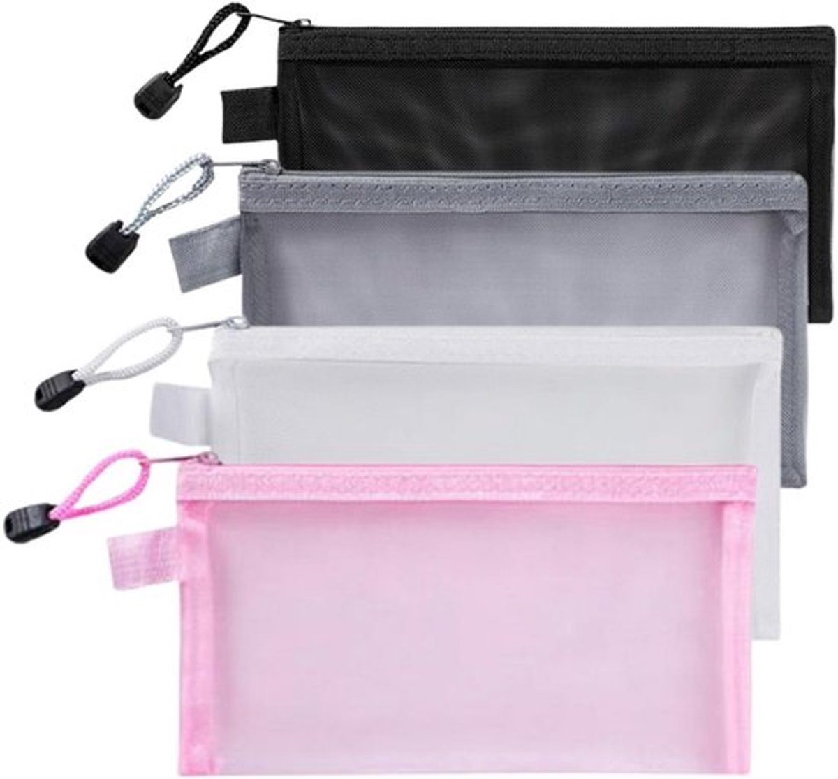 Transparant nylon etui met ritssluiting - 4 stuks - voor pennen, make-up en kantoorbenodigdheden - mesh design - lichtgewicht en duurzaam