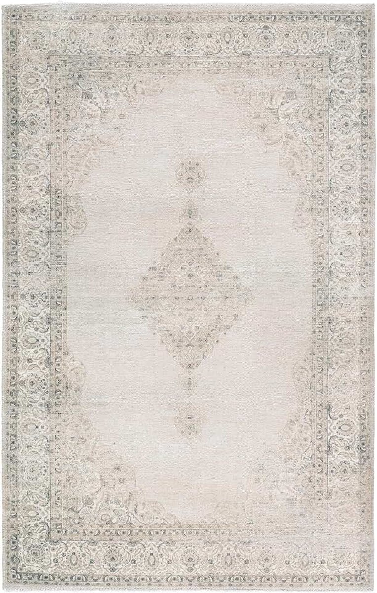 Tapijt Slaapkamer 120x160 Naturel Beige – Laagpolig Vintage Vloerkleed Wasbaar 30°C Anti-slip Gerecycled Katoen Franjes Belgisch Design
