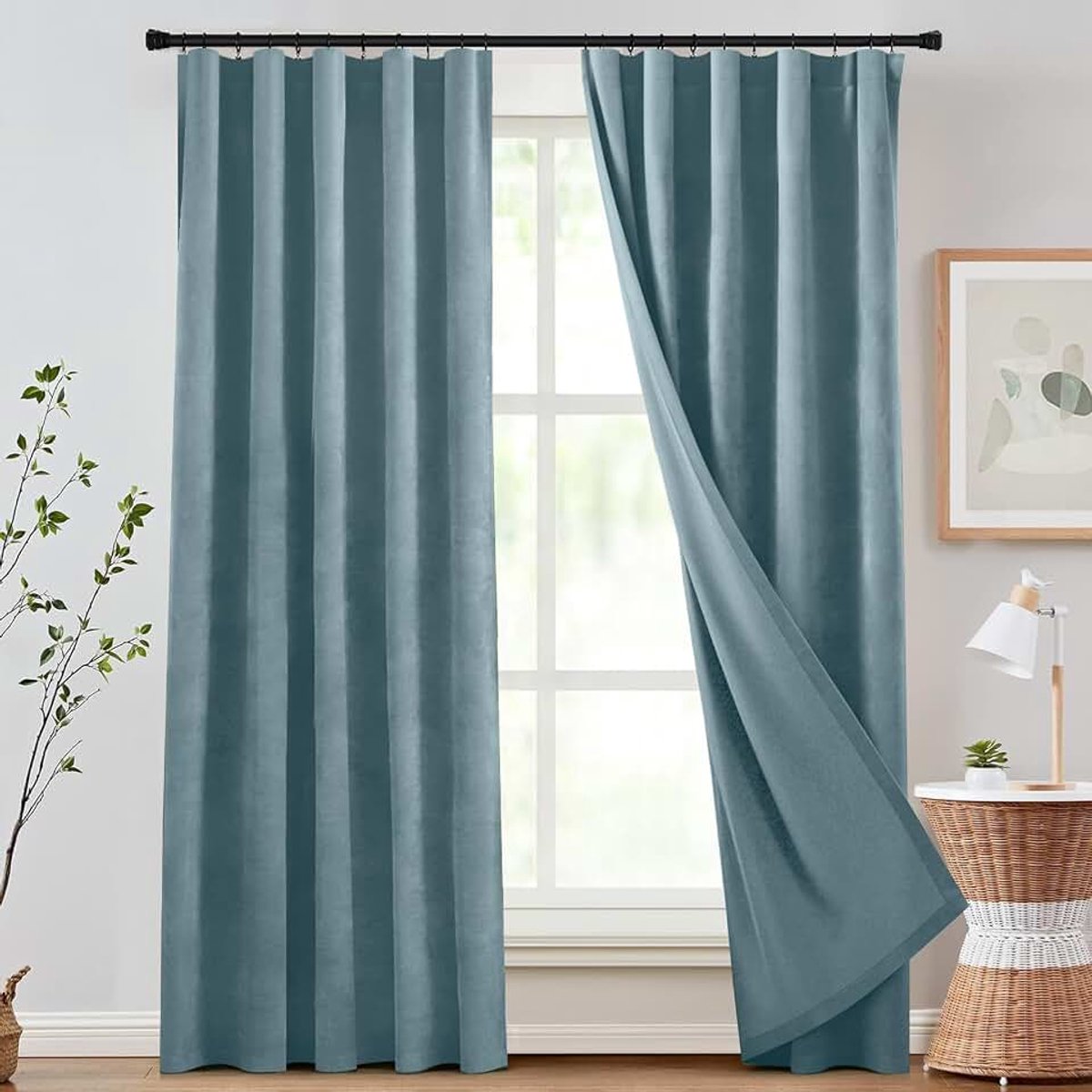100% verduisteringsgordijnen, zware chenille, ondoorzichtige gordijnen met plooiband, 510 g/m² dikke verduisteringsgordijnen, thermogordijn voor woonkamer, slaapkamer, 244 x 132 cm (h x b