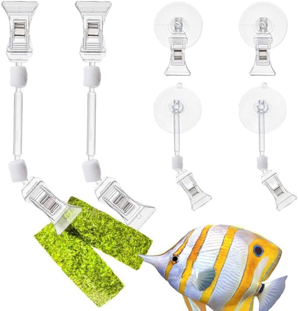 2Pcs Zeewier Clip Veggie Feeder Clip Met 4 Stks Plant Zuignap Met Clip Feed Houder Clip Voor Aquarium Vis Tank Accessoires