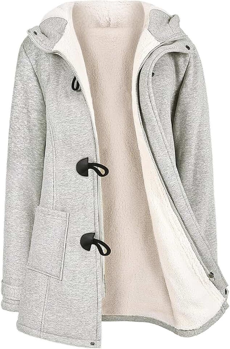 Fleecejack dames lang sweatjack losse winterjas winter warm hoodie jas ritssluiting capuchon fleece capuchonjas lange mouwen mantel outwear