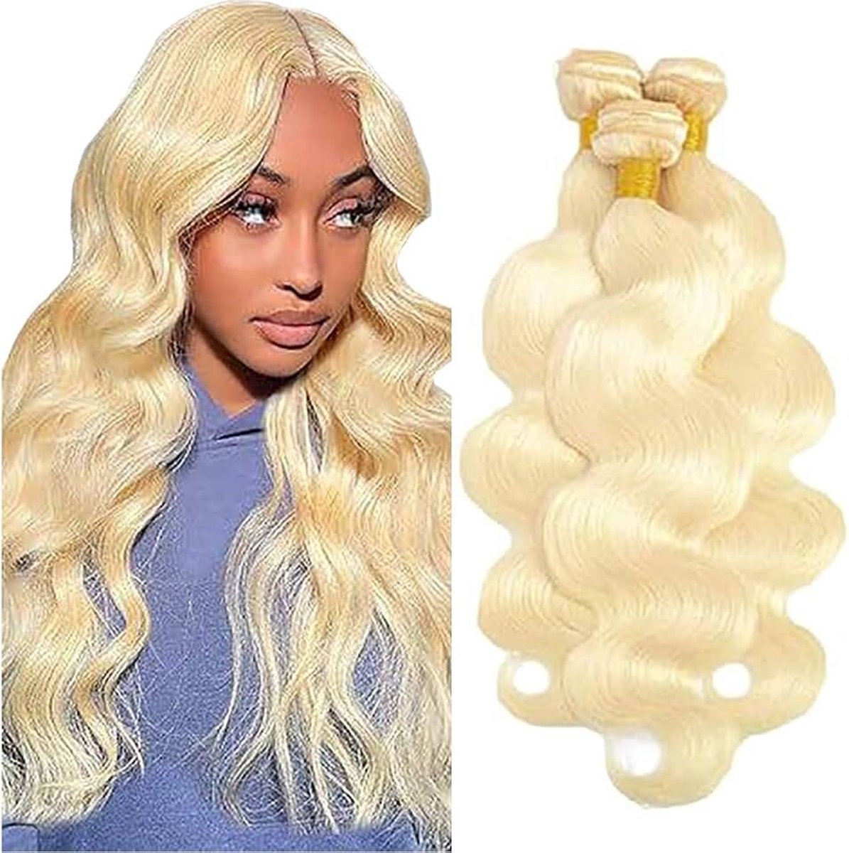 Hair Bundles Body Wave Extension 100% Unprocessed Brazilian Virgin Raw Weave Double Weft Sew in Machine Real #613 Blonde Color 8A 50g /Piece for Women 30 32 34 Inch