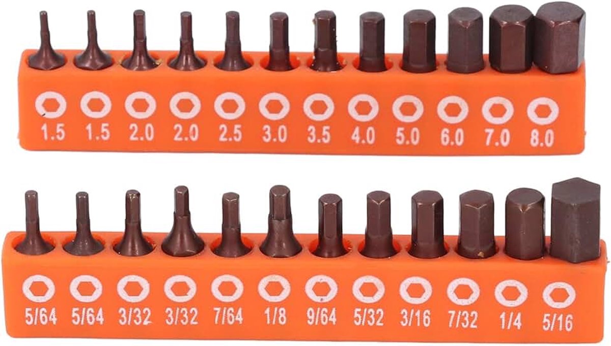 24 PCS Hex Head Boorbit Set 1/4 Inch Hex Shank S2 Alloy Steel Metric en SAE Hex Bit Ingesteld voor Industrieel Gebruik 25 Mm met Opslaghouder